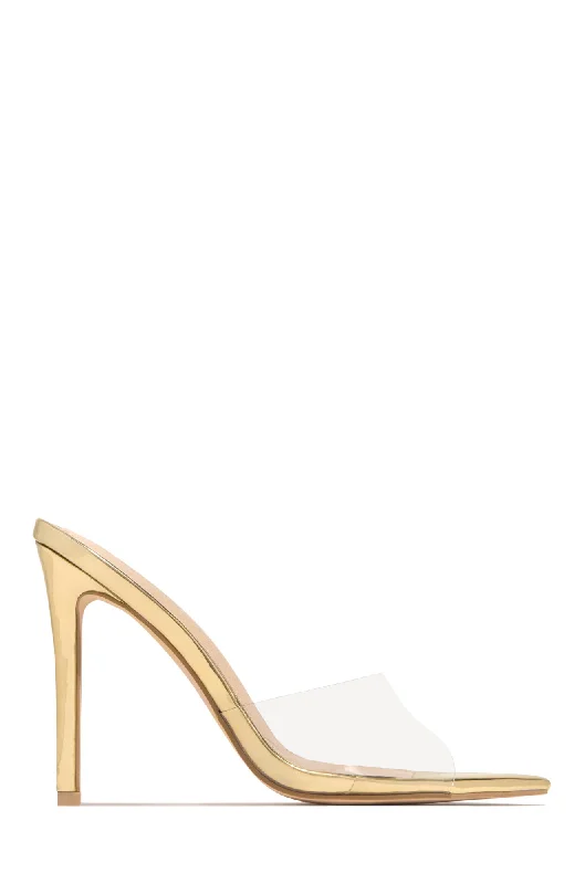 Beauty Blogger Clear Strap Heel Mules - Gold