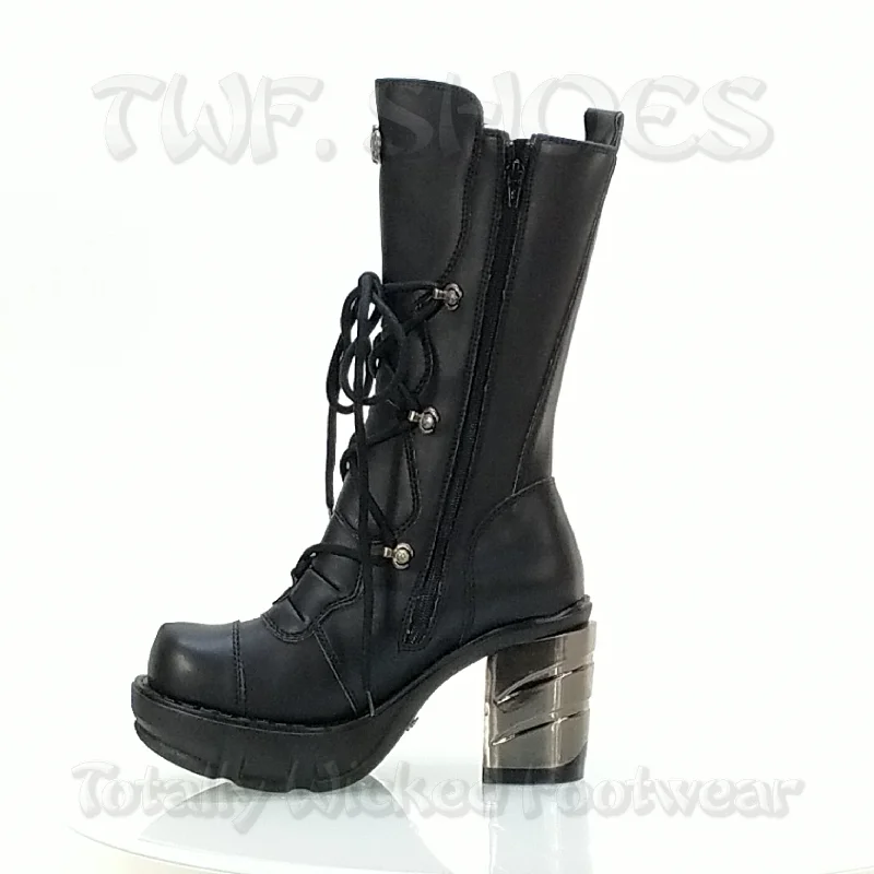 Sinister 203 Multi Buckle Chrome Chunk Heel Boot  - Demonia Direct