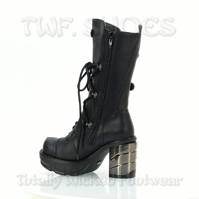 Sinister 203 Multi Buckle Chrome Chunk Heel Boot  - Demonia Direct