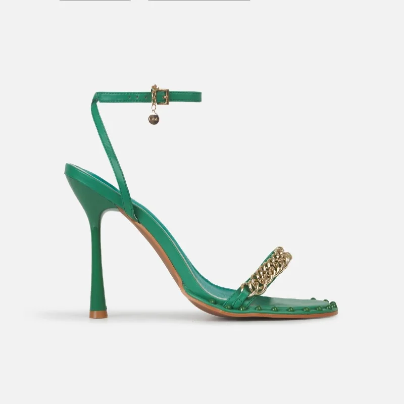 Electra Green Studded Round Toe Chain Stiletto Heels