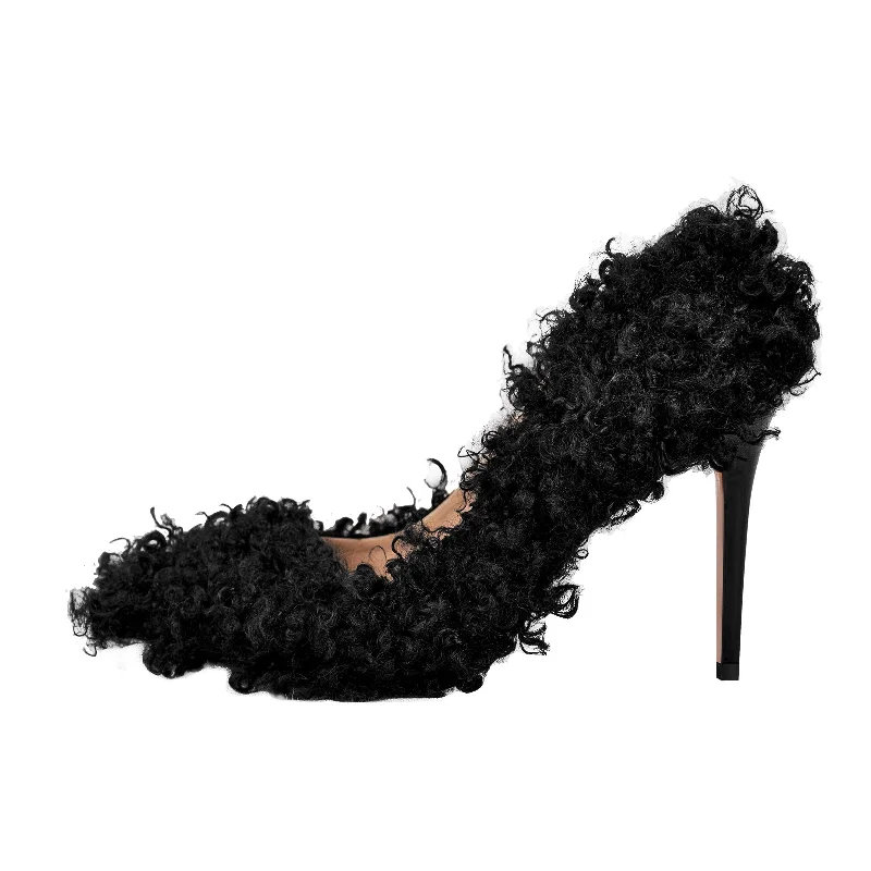 Fluffy Pointed Toe Stiletto High Heel Pumps