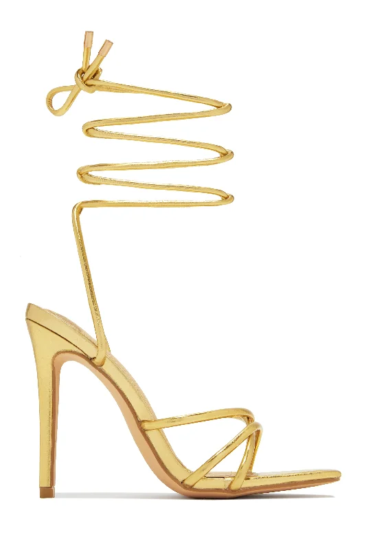 Holly Lace Up Strappy Heels - Gold