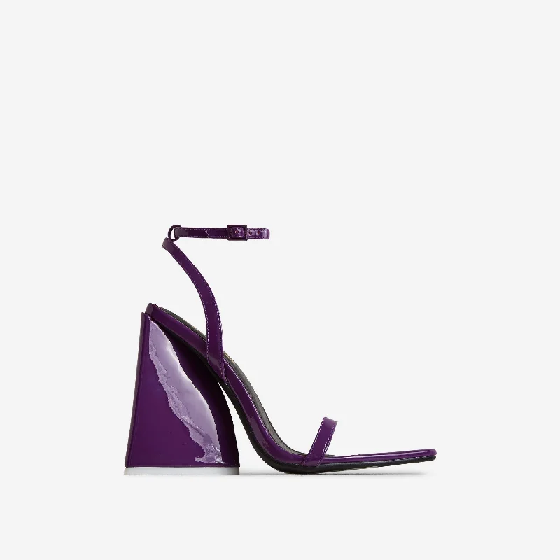 Marabel Pointed Toe Barely There Statement Sculptured Flared Block Heel In Purple Patent