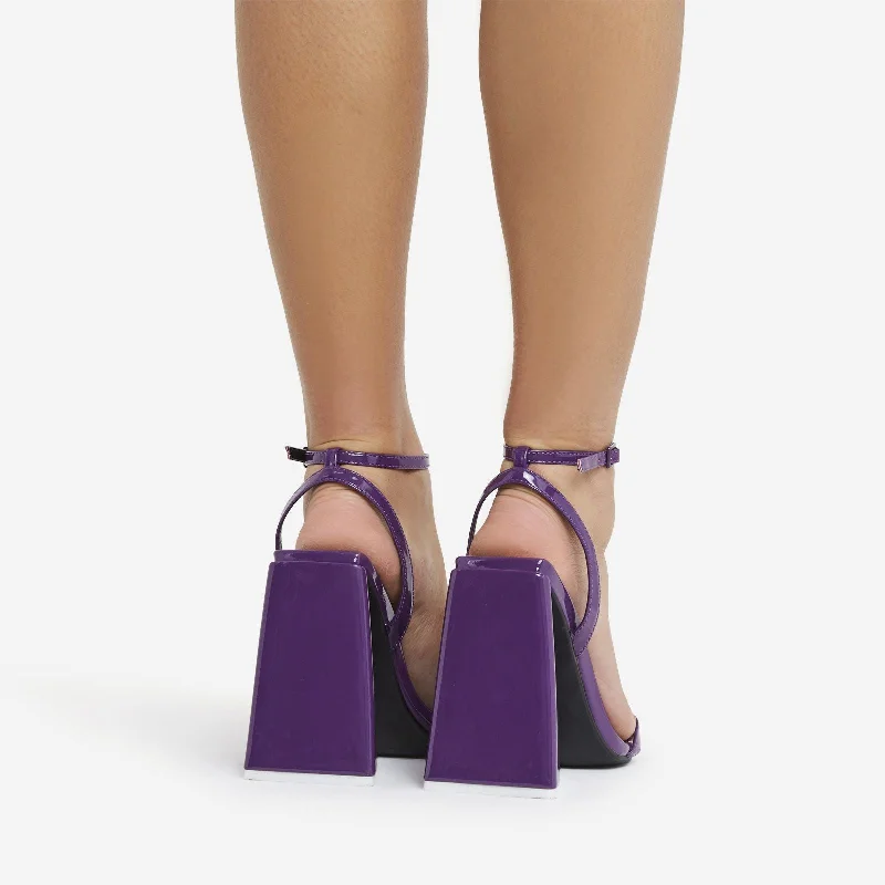 Marabel Pointed Toe Barely There Statement Sculptured Flared Block Heel In Purple Patent