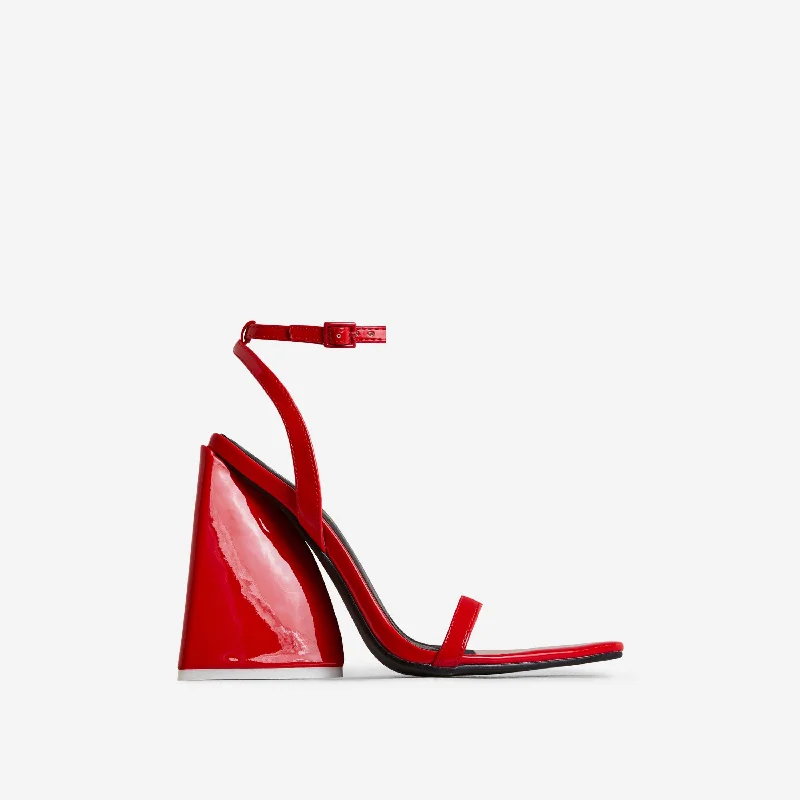 Marabel Pointed Toe Barely There Statement Sculptured Flared Block Heel In Red Patent