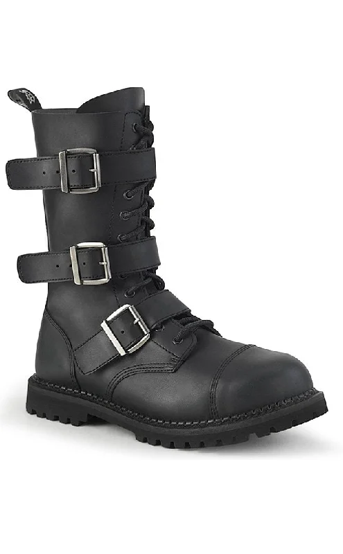 RIOT-12BK Black Vegan Leather Combat Ankle Boots