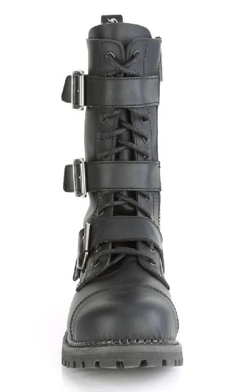 RIOT-12BK Black Vegan Leather Combat Ankle Boots