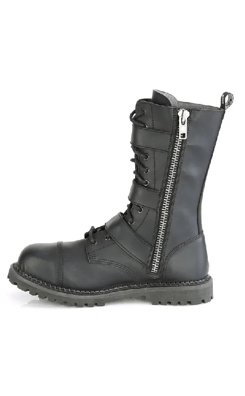 RIOT-12BK Black Vegan Leather Combat Ankle Boots