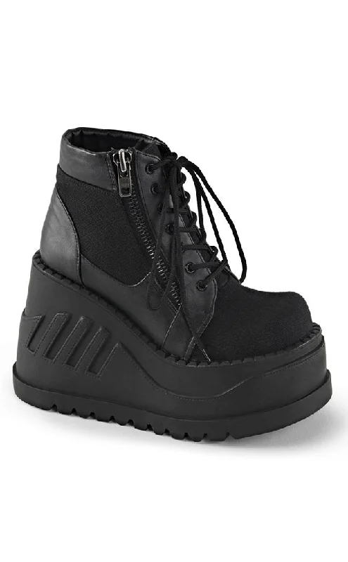 STOMP-10 Black Vegan Leather Platform Boots