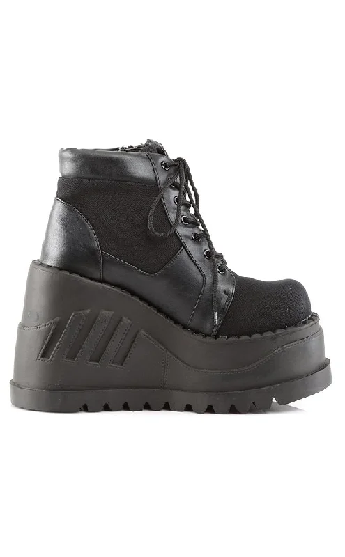 STOMP-10 Black Vegan Leather Platform Boots