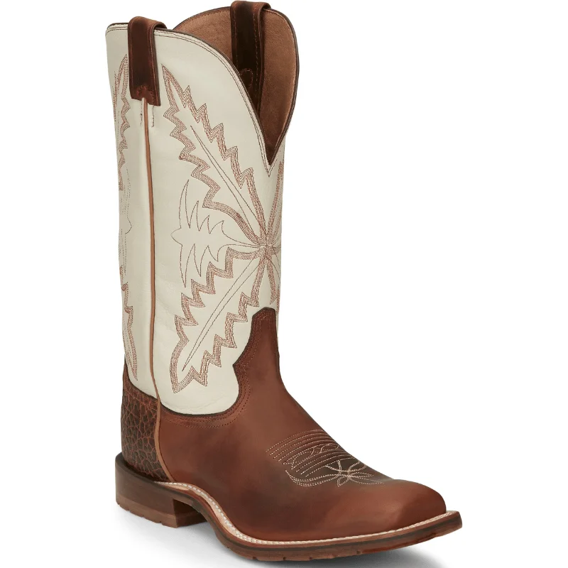 Tony Lama Men's Antonio White and Brown Square Toe Western Boots XT5102