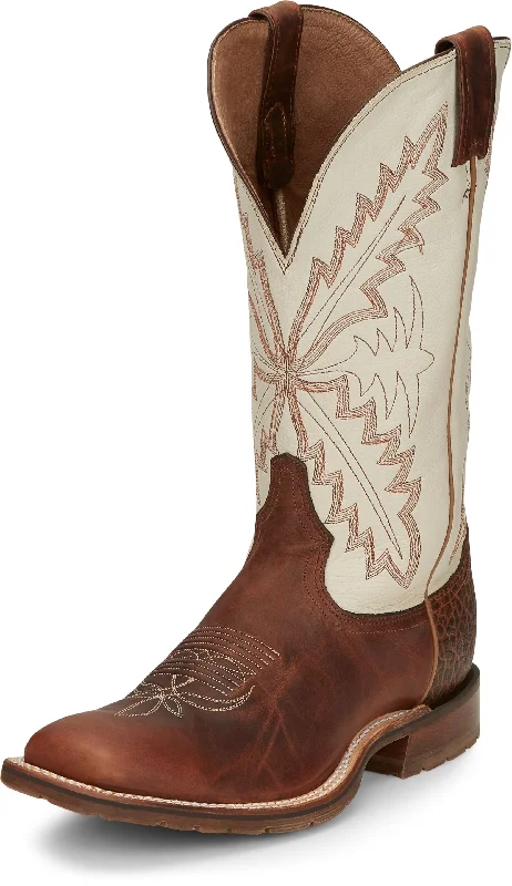 Tony Lama Men's Antonio White and Brown Square Toe Western Boots XT5102