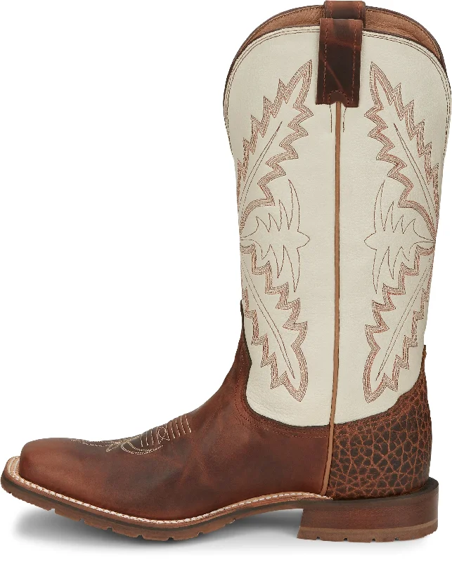 Tony Lama Men's Antonio White and Brown Square Toe Western Boots XT5102