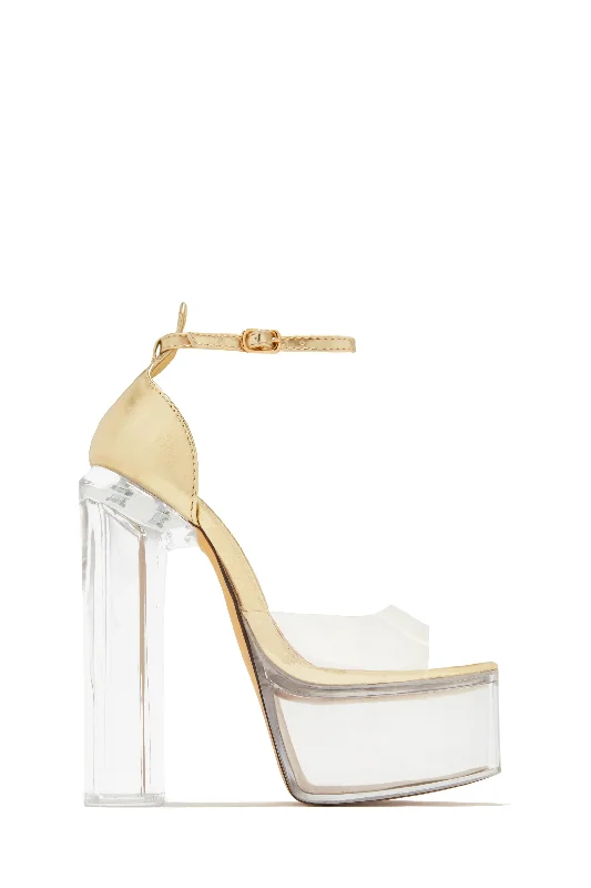 Venus Clear Platform Block High Heels - Clear Gold