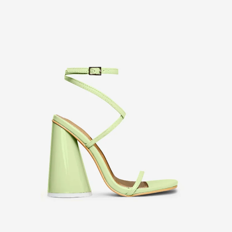 Wild-Side Cross Strap Open Toe Round Statement Block Heel In Green Patent