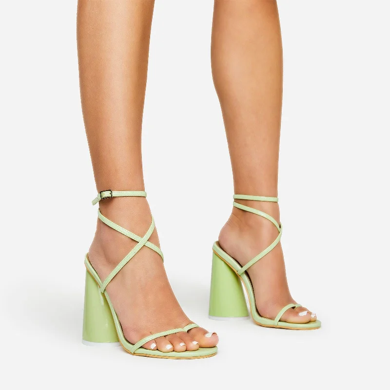 Wild-Side Cross Strap Open Toe Round Statement Block Heel In Green Patent