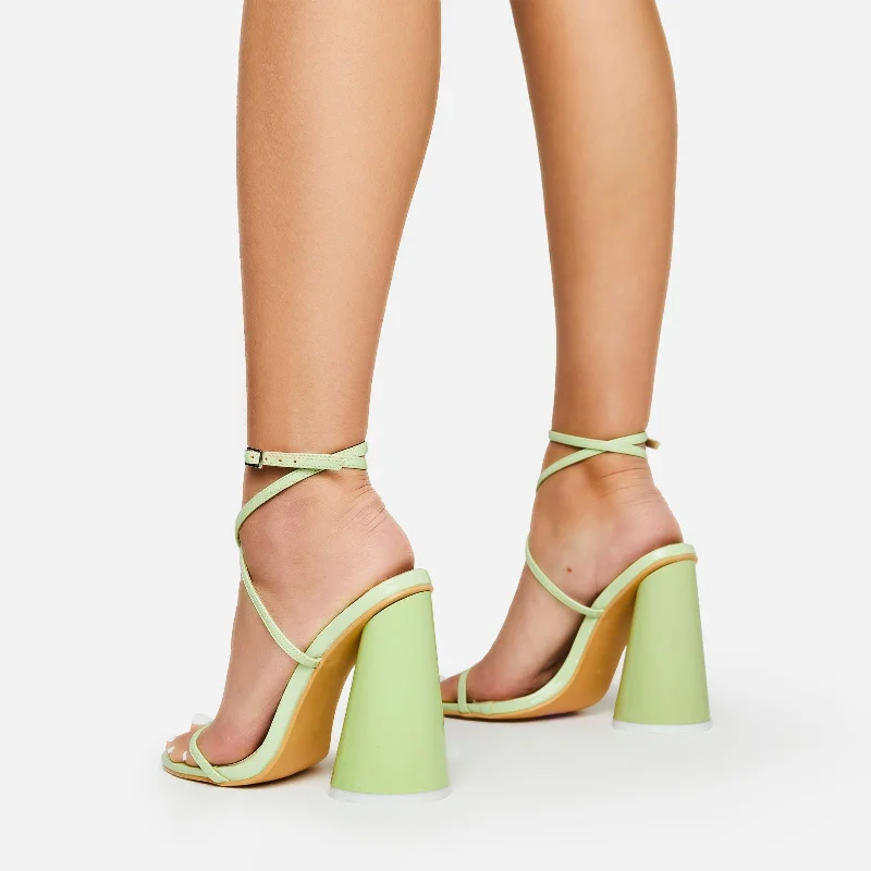 Wild-Side Cross Strap Open Toe Round Statement Block Heel In Green Patent