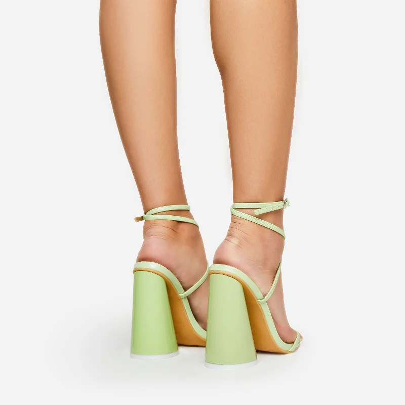 Wild-Side Cross Strap Open Toe Round Statement Block Heel In Green Patent