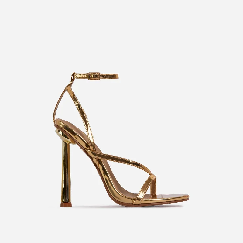 Yasmin Strappy Heel In Metallic Gold Faux Leather