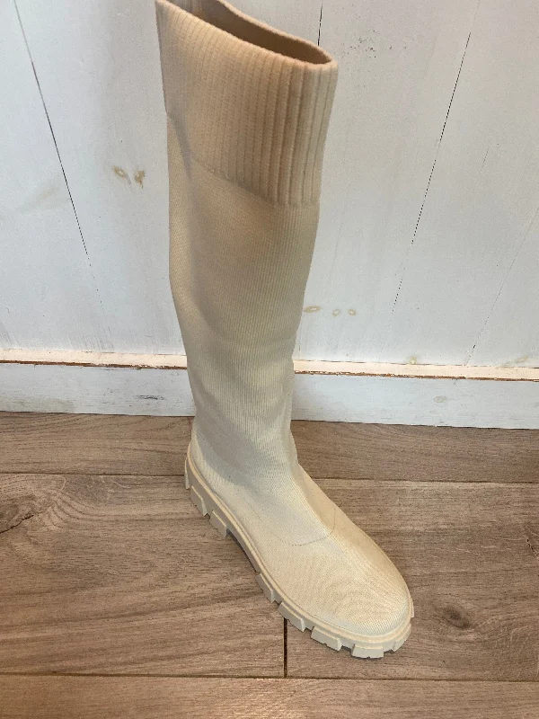 Cream knee high Sock Boots