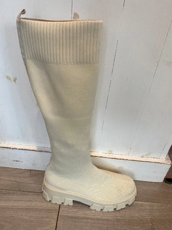 Cream knee high Sock Boots