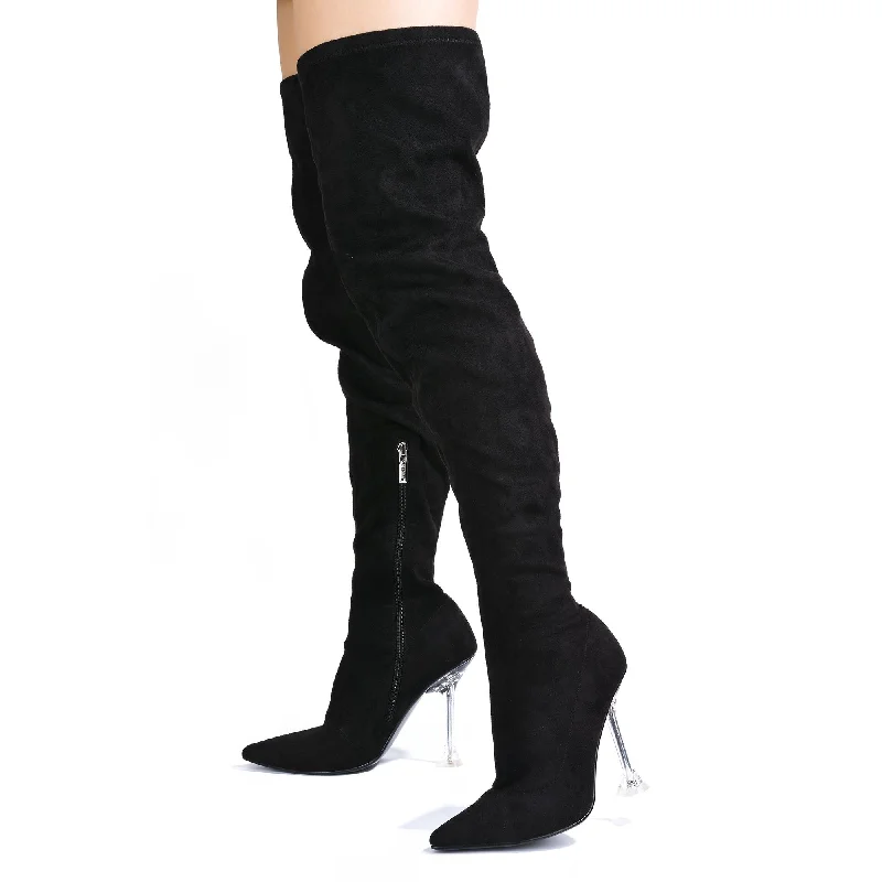 Estella Pointed Toe Thigh High - Black