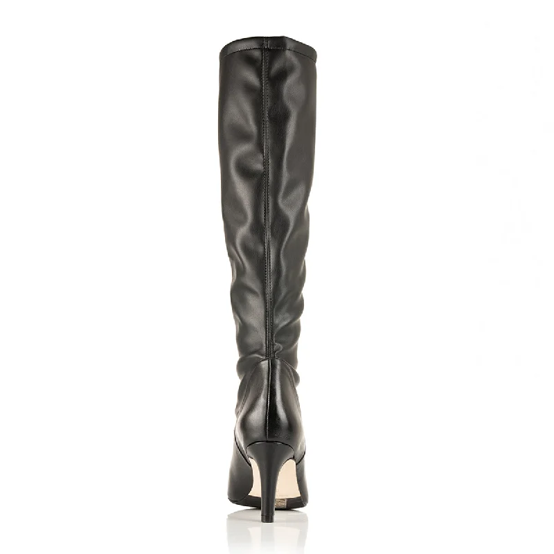 Isla Extra-Wide Fit Knee High Boots - Black Leather/Fabric Mix