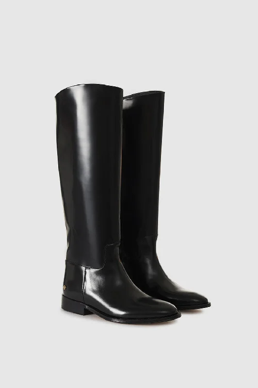 Kari Riding Boots - High-Shine Black