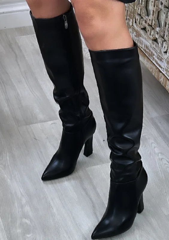 Leah Black Knee High Boots