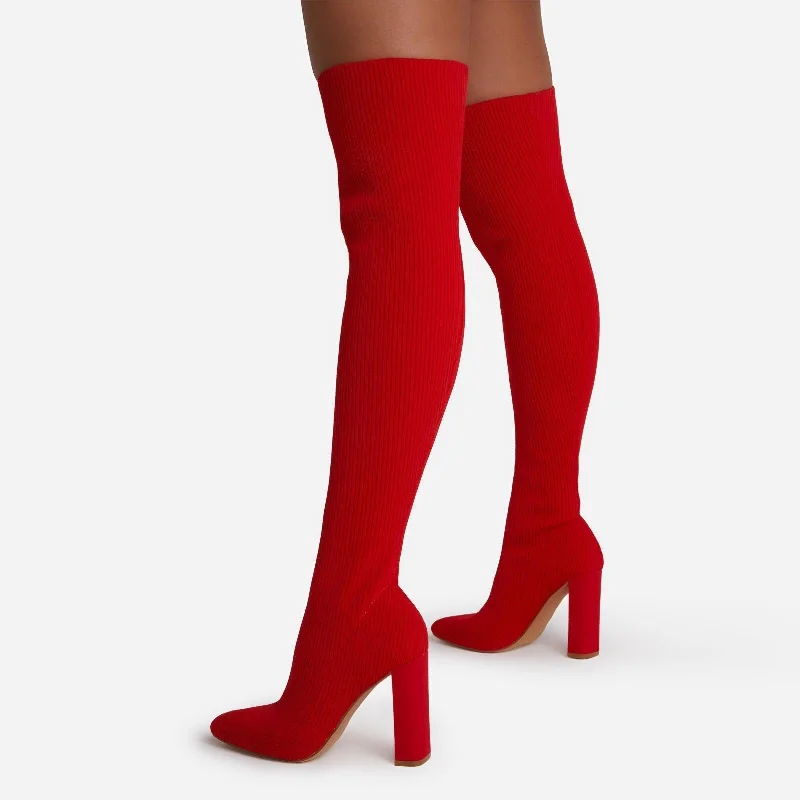 Melrose Thigh High Knit Boot - Red