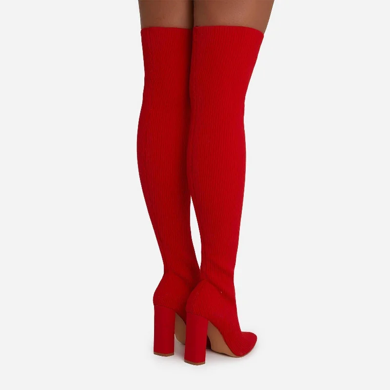 Melrose Thigh High Knit Boot - Red