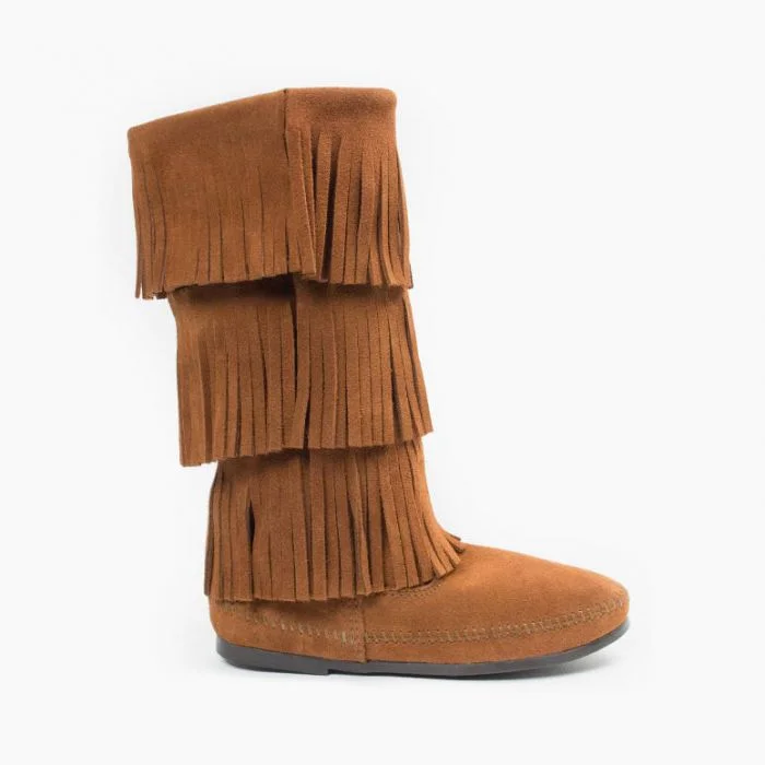 Minnetonka Brown 3-layer Fringe Boot Moccasins