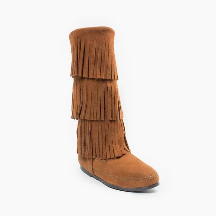 Minnetonka Brown 3-layer Fringe Boot Moccasins