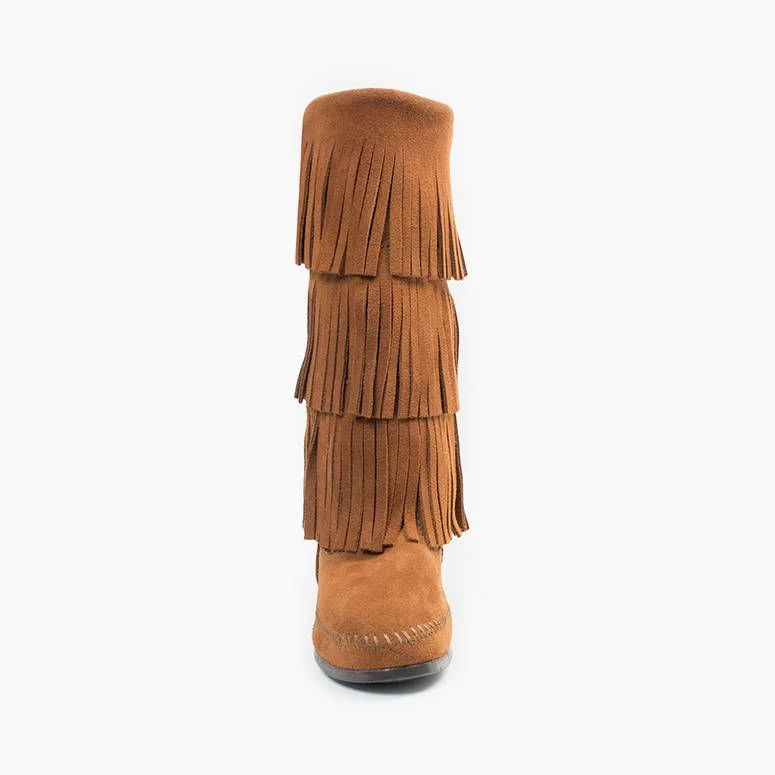 Minnetonka Brown 3-layer Fringe Boot Moccasins