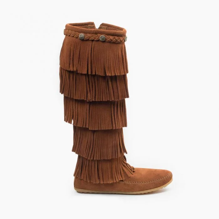 Minnetonka Brown 5-layer Fringe Boot Moccasins