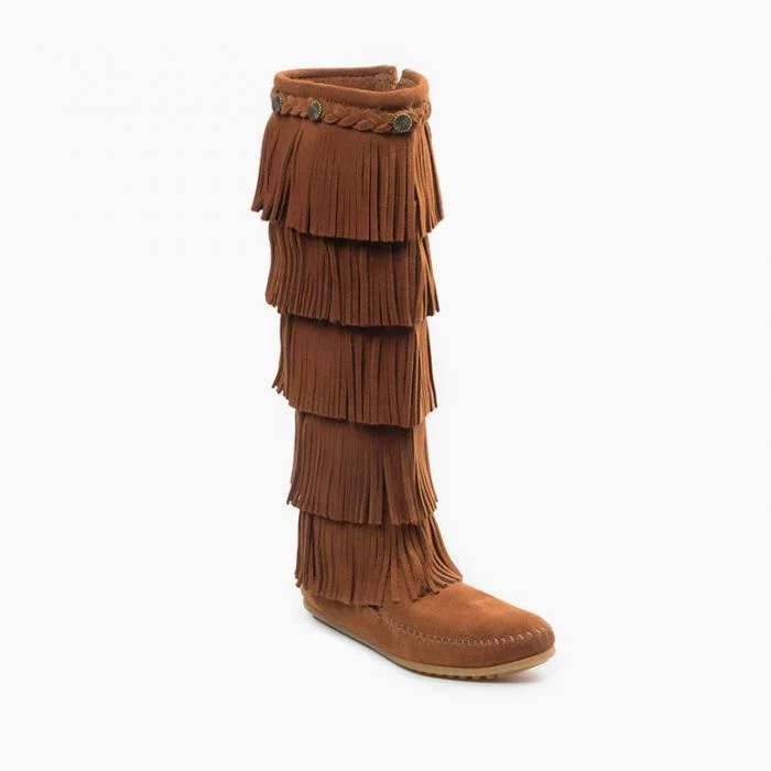 Minnetonka Brown 5-layer Fringe Boot Moccasins