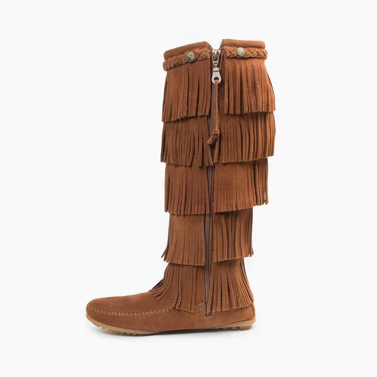 Minnetonka Brown 5-layer Fringe Boot Moccasins