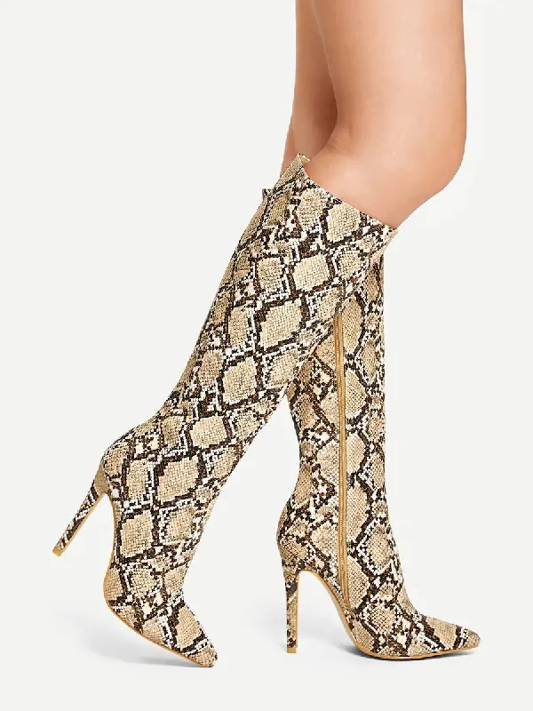 Snakeskin Knee-High Boots