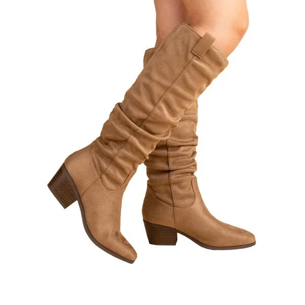 Montana Taupe Rouched Knee High Boot - Qupid - Final Sale