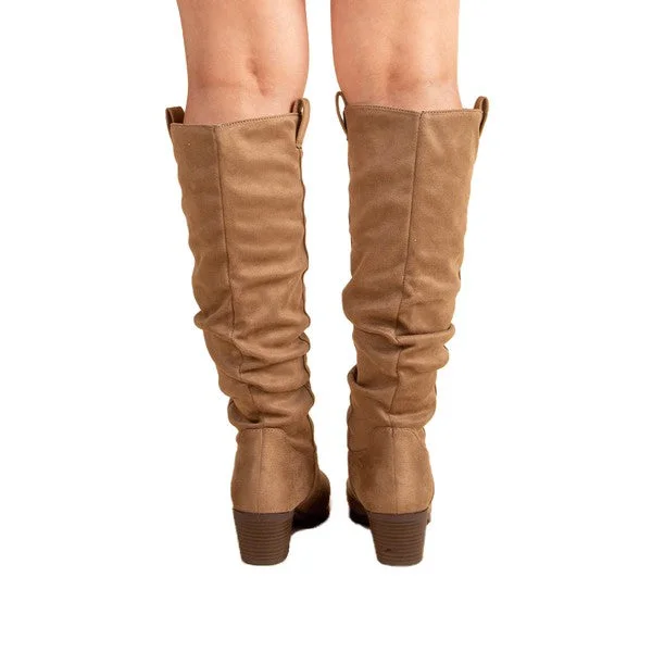 Montana Taupe Rouched Knee High Boot - Qupid - Final Sale