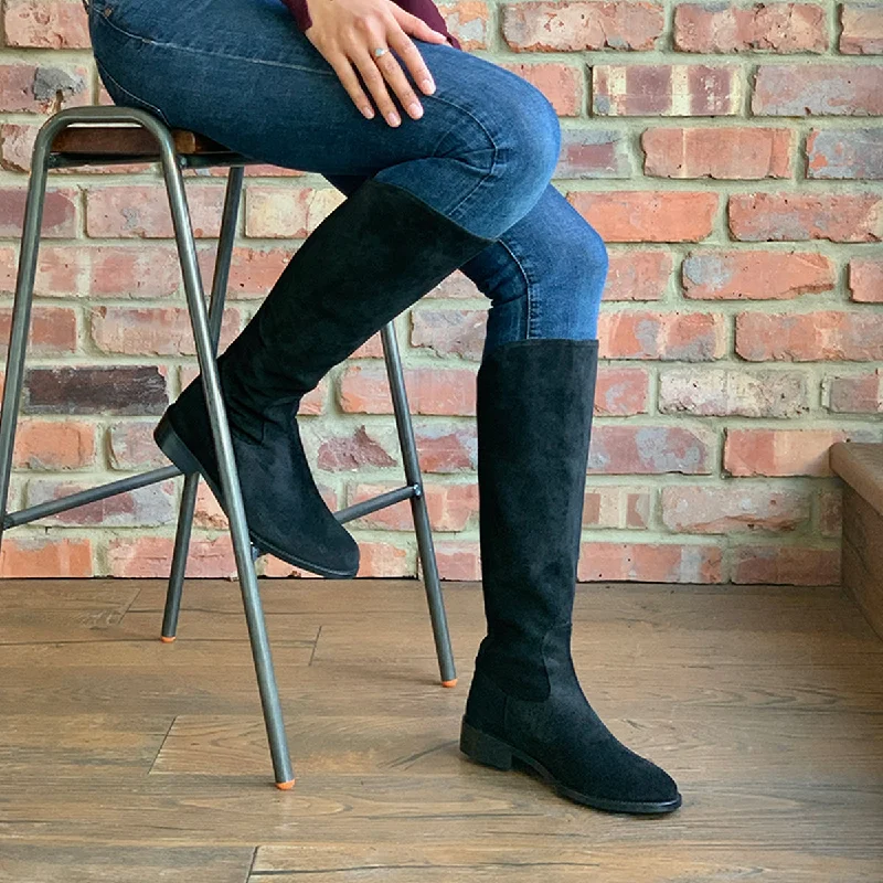 Eddie - Extra-Wide Fit Knee High Boots - Black Nubuck Suede