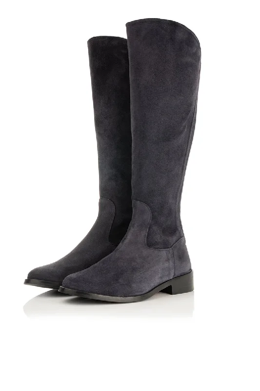 Eddie - Extra-Wide Fit Knee High Boots - Navy Nubuck Suede