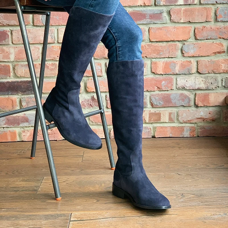 Eddie - Extra-Wide Fit Knee High Boots - Navy Nubuck Suede