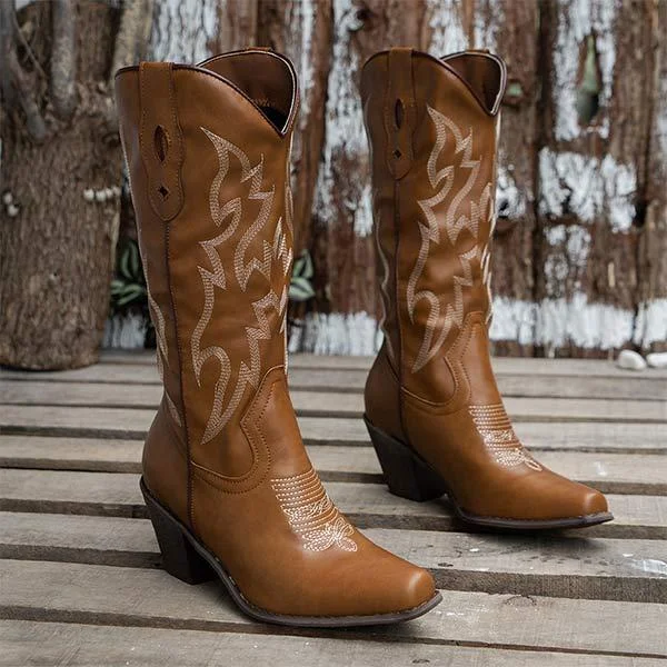 Women's Casual Western Cowboy-Inspired Knee-High Boots 47023399C