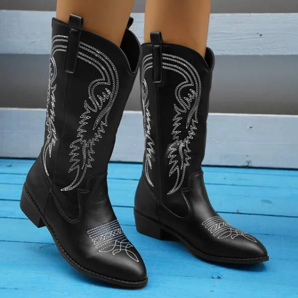 Women's Embroidered Mid-Calf Western Rider Boots 51773912C