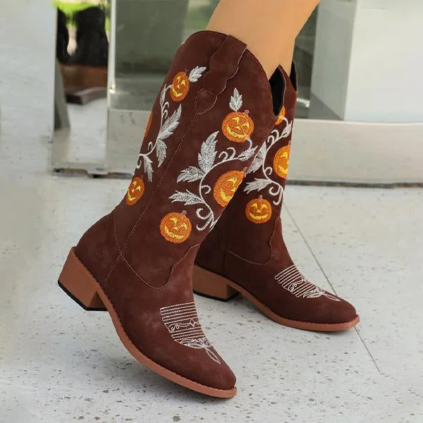 Women's Fashionable Block Heel Embroidered Western Boots 17006062S