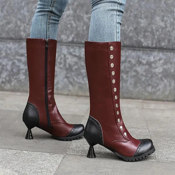 Women's Fashionable Rivet Stitching Shaped Heel Boots 51139756S