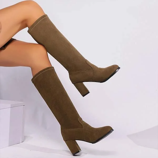 Women's Suede Chunky Heel Stretch Over-the-Knee Boots 63909600C