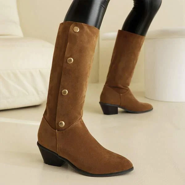 Women's Suede Studded Chunky Mid-Calf Boots 93080110C