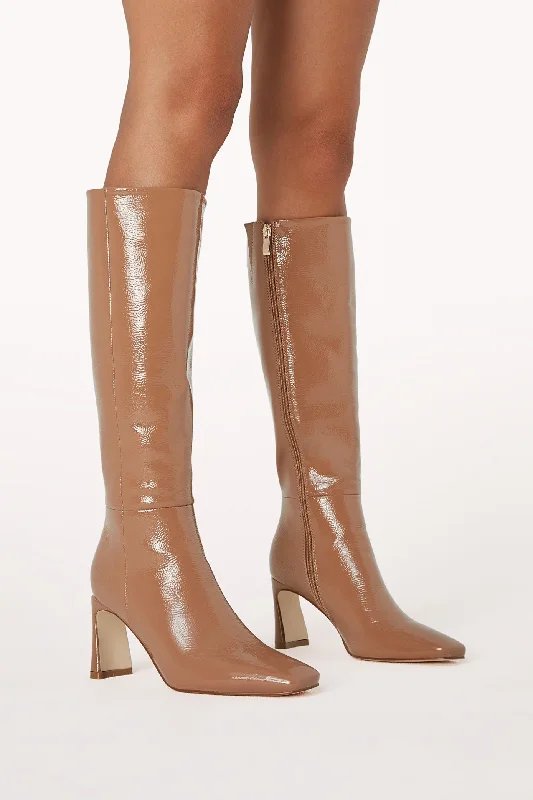 Yasmeen Knee High Boot - Toffee Crinkle Patent